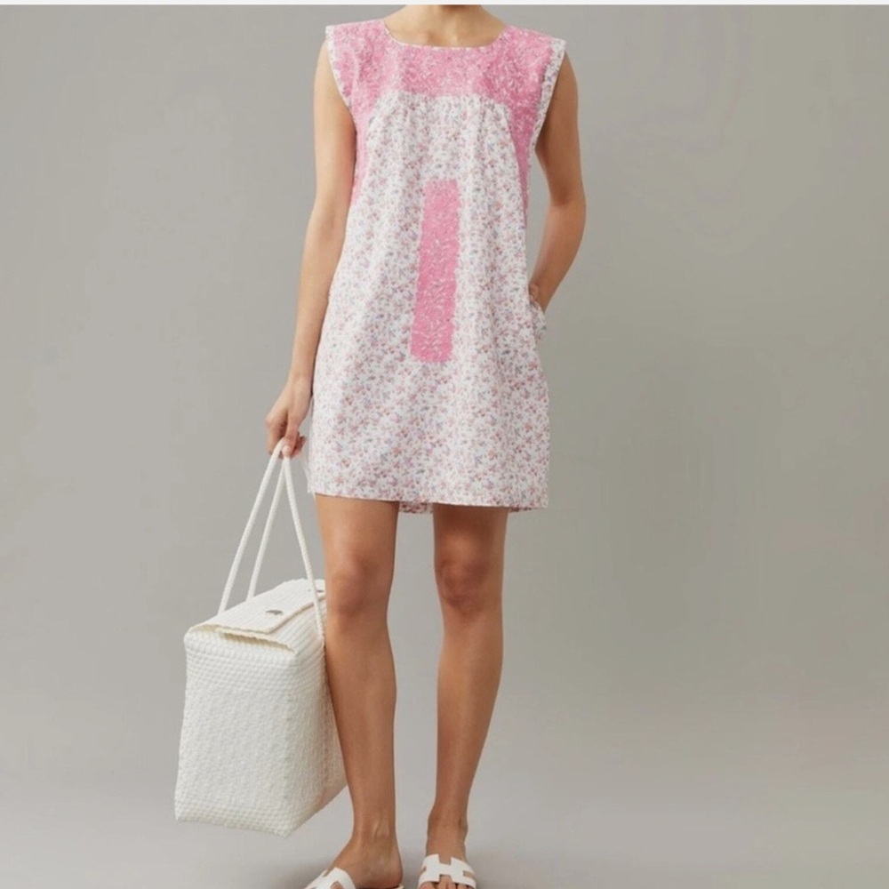J. MARIE The Rosalee Pink Floral Embroidered Sleeveless Mini Dress Size Small